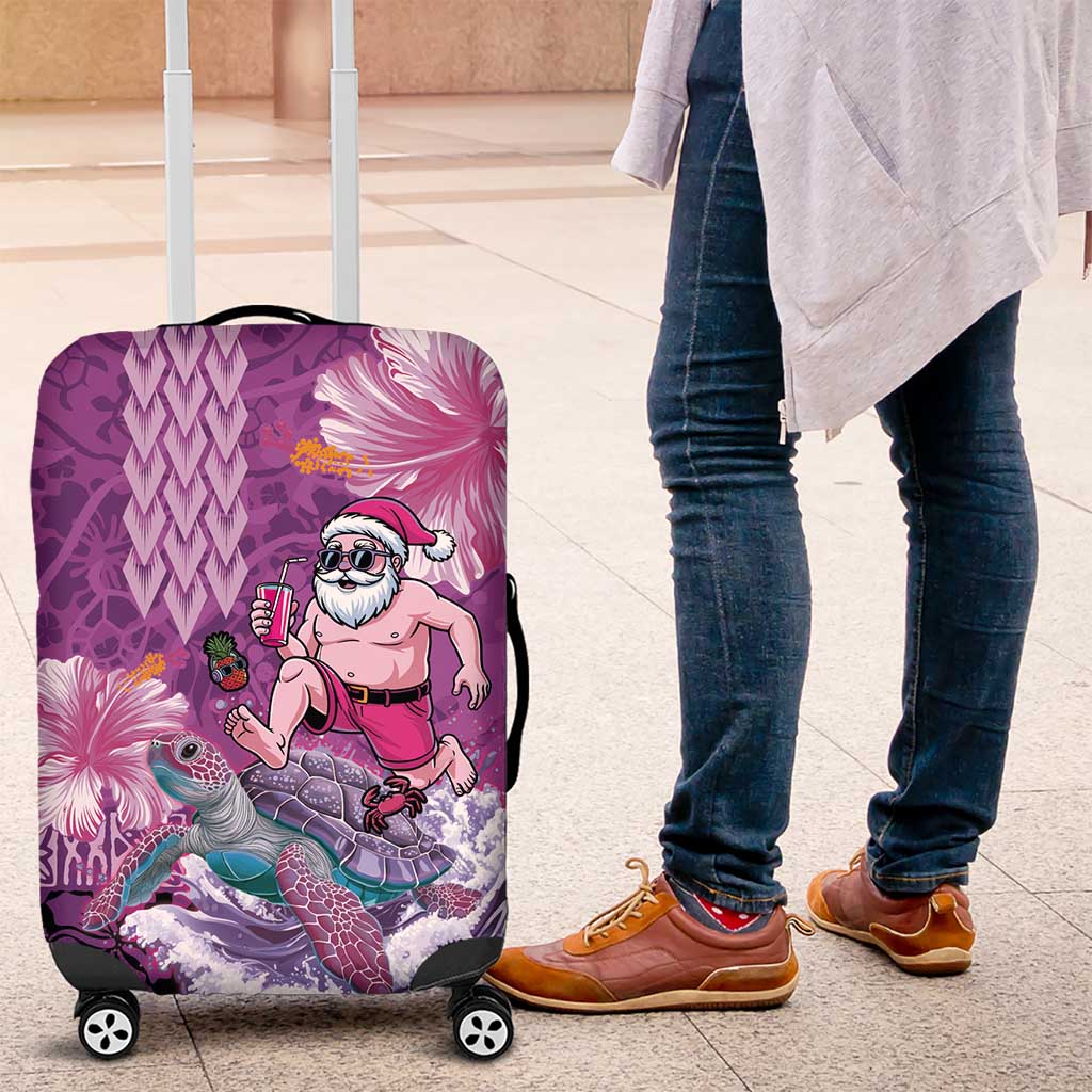 Hawaii Mele Kalikimaka Luggage Cover Funny Santa with Tribal Tattoos Kakau Purple Color - Polynesian Pride