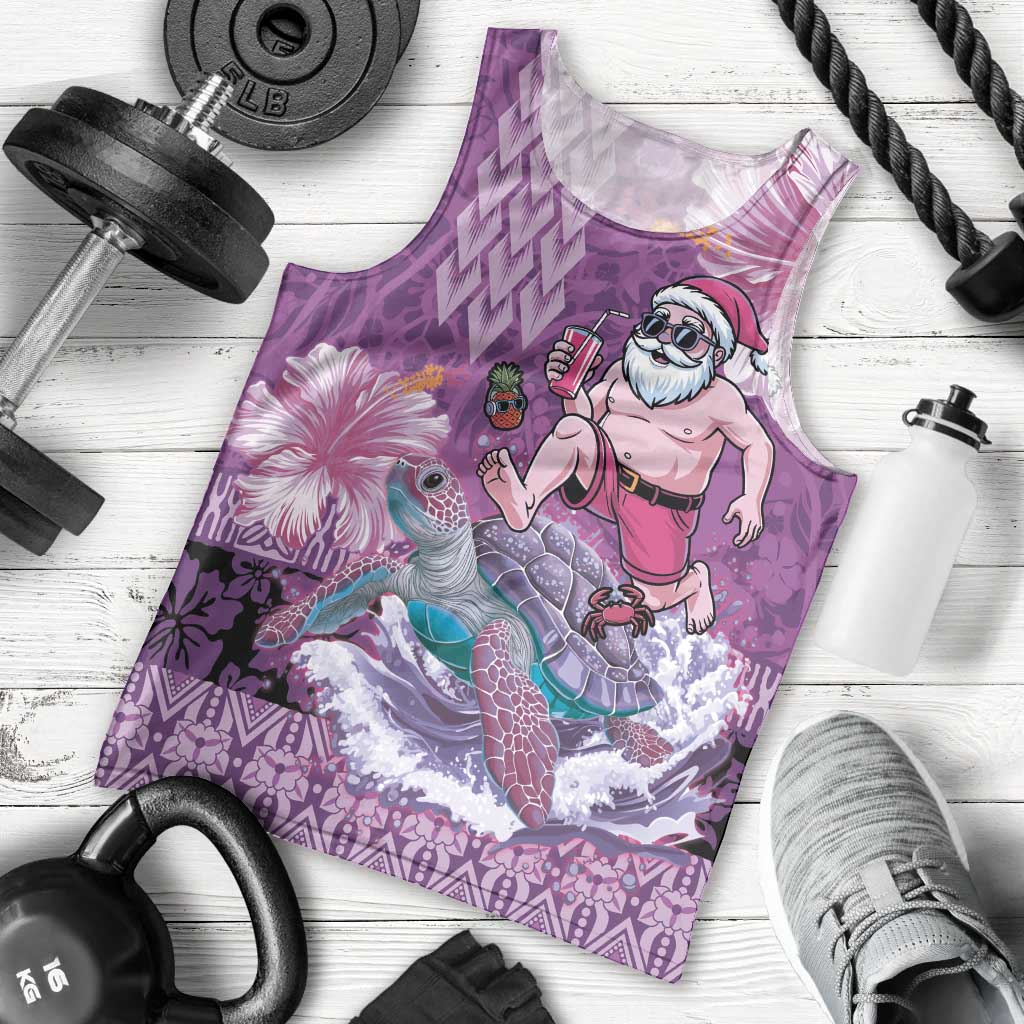 Hawaii Mele Kalikimaka Men Tank Top Funny Santa with Tribal Tattoos Kakau Purple Color - Polynesian Pride