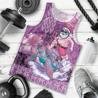 Hawaii Mele Kalikimaka Men Tank Top Funny Santa with Tribal Tattoos Kakau Purple Color - Polynesian Pride