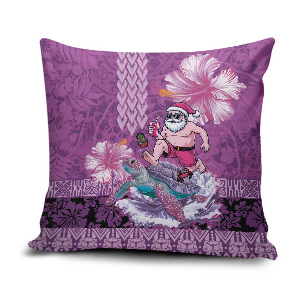 Hawaii Mele Kalikimaka Pillow Cover Funny Santa with Tribal Tattoos Kakau Purple Color - Polynesian Pride