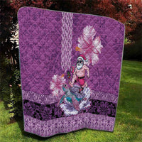 Hawaii Mele Kalikimaka Quilt Funny Santa with Tribal Tattoos Kakau Purple Color - Polynesian Pride