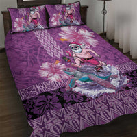 Hawaii Mele Kalikimaka Quilt Bed Set Funny Santa with Tribal Tattoos Kakau Purple Color - Polynesian Pride