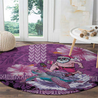 Hawaii Mele Kalikimaka Round Carpet Funny Santa with Tribal Tattoos Kakau Purple Color - Polynesian Pride