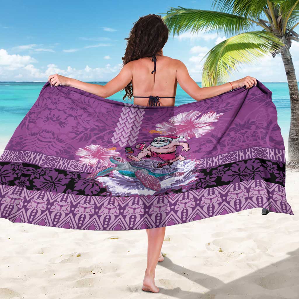 Hawaii Mele Kalikimaka Sarong Funny Santa with Tribal Tattoos Kakau Purple Color - Polynesian Pride
