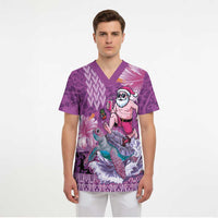 Hawaii Mele Kalikimaka Scrub Top Funny Santa with Tribal Tattoos Kakau Purple Color - Polynesian Pride