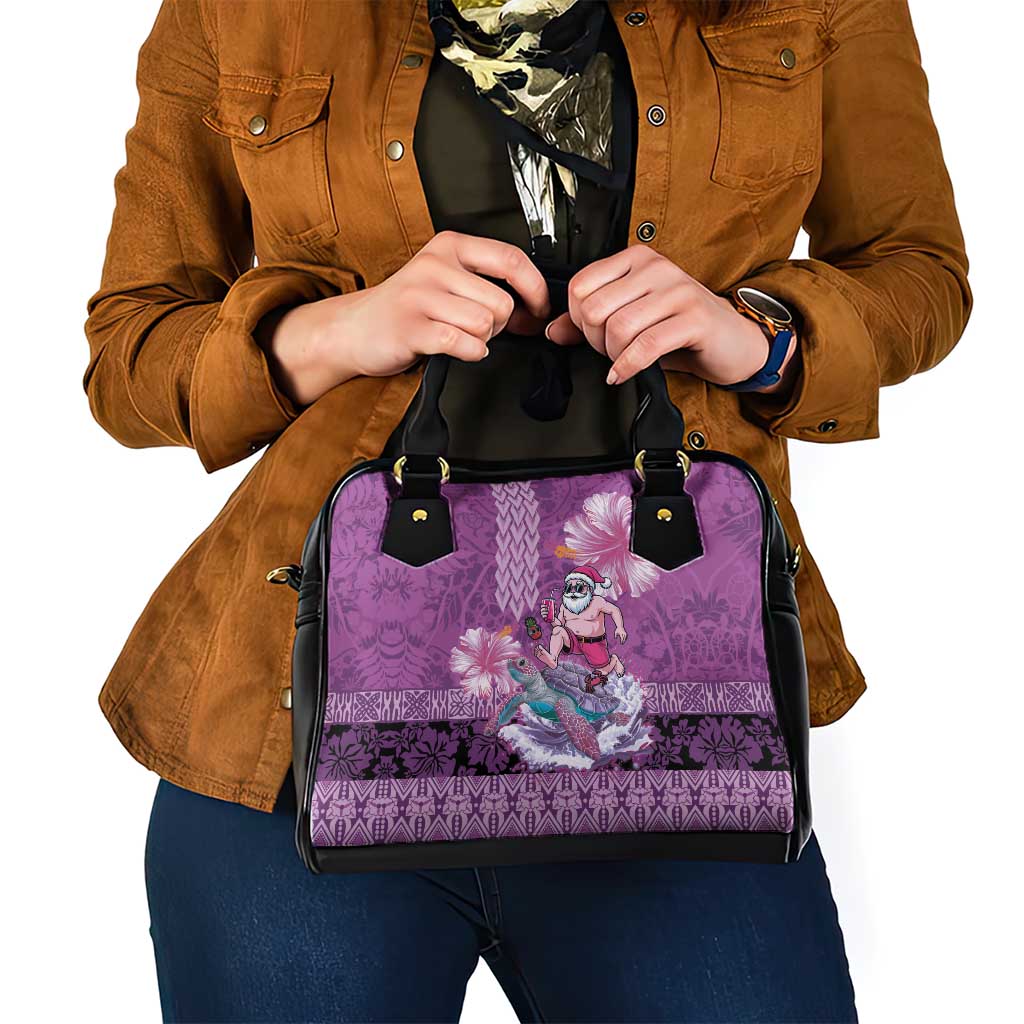 Hawaii Mele Kalikimaka Shoulder Handbag Funny Santa with Tribal Tattoos Kakau Purple Color - Polynesian Pride