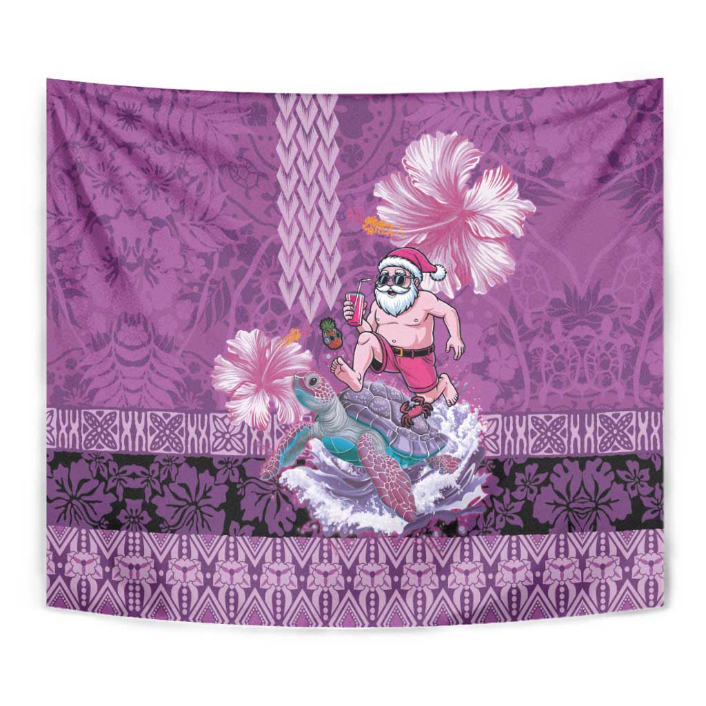 Hawaii Mele Kalikimaka Tapestry Funny Santa with Tribal Tattoos Kakau Purple Color - Polynesian Pride