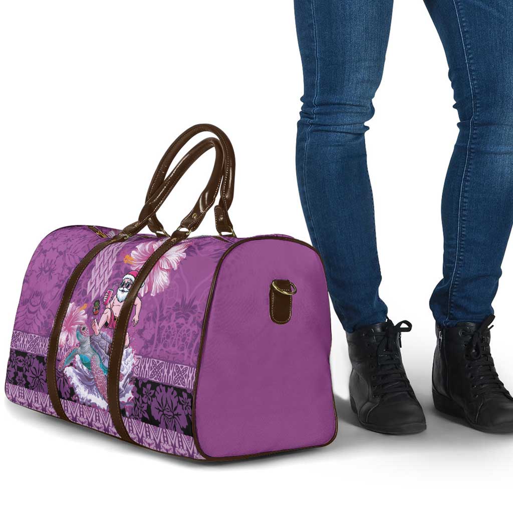 Hawaii Mele Kalikimaka Travel Bag Funny Santa with Tribal Tattoos Kakau Purple Color - Polynesian Pride