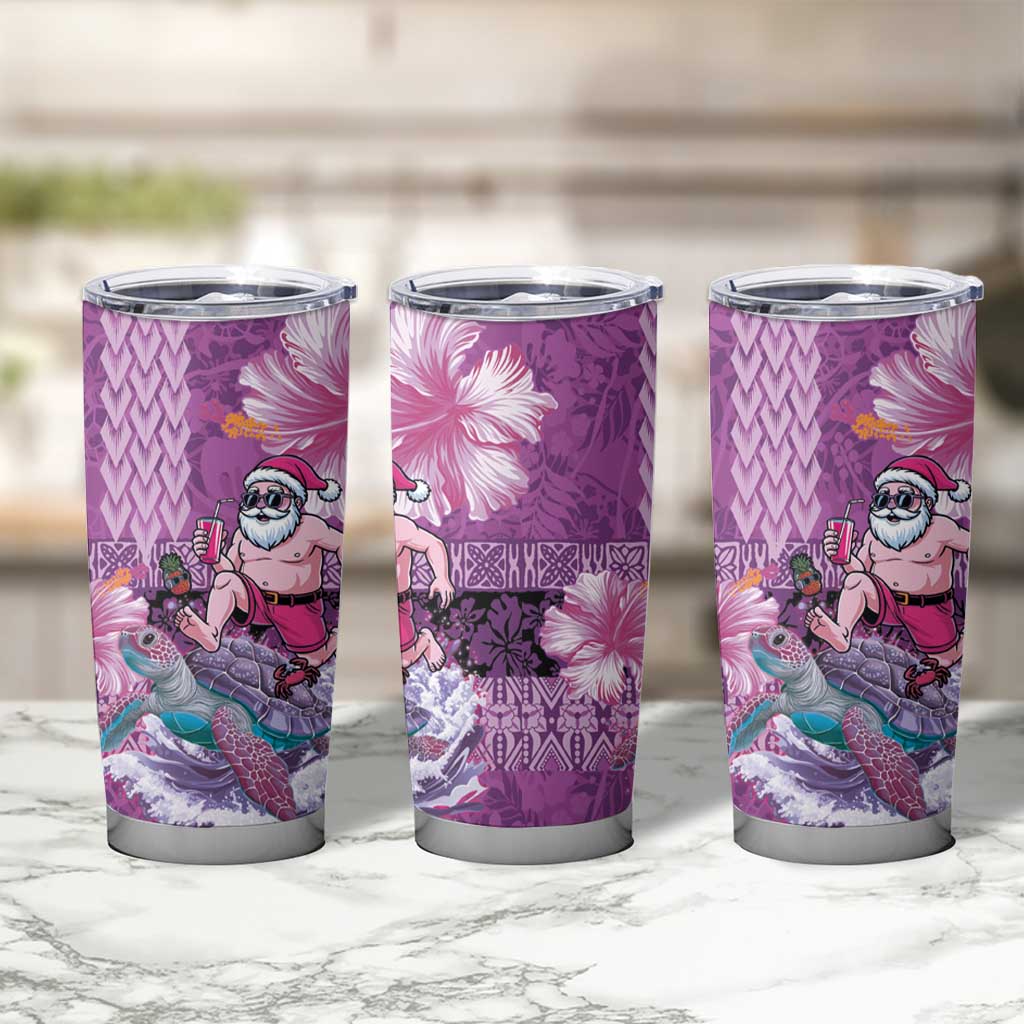 Hawaii Mele Kalikimaka Tumbler Cup Funny Santa with Tribal Tattoos Kakau Purple Color - Polynesian Pride