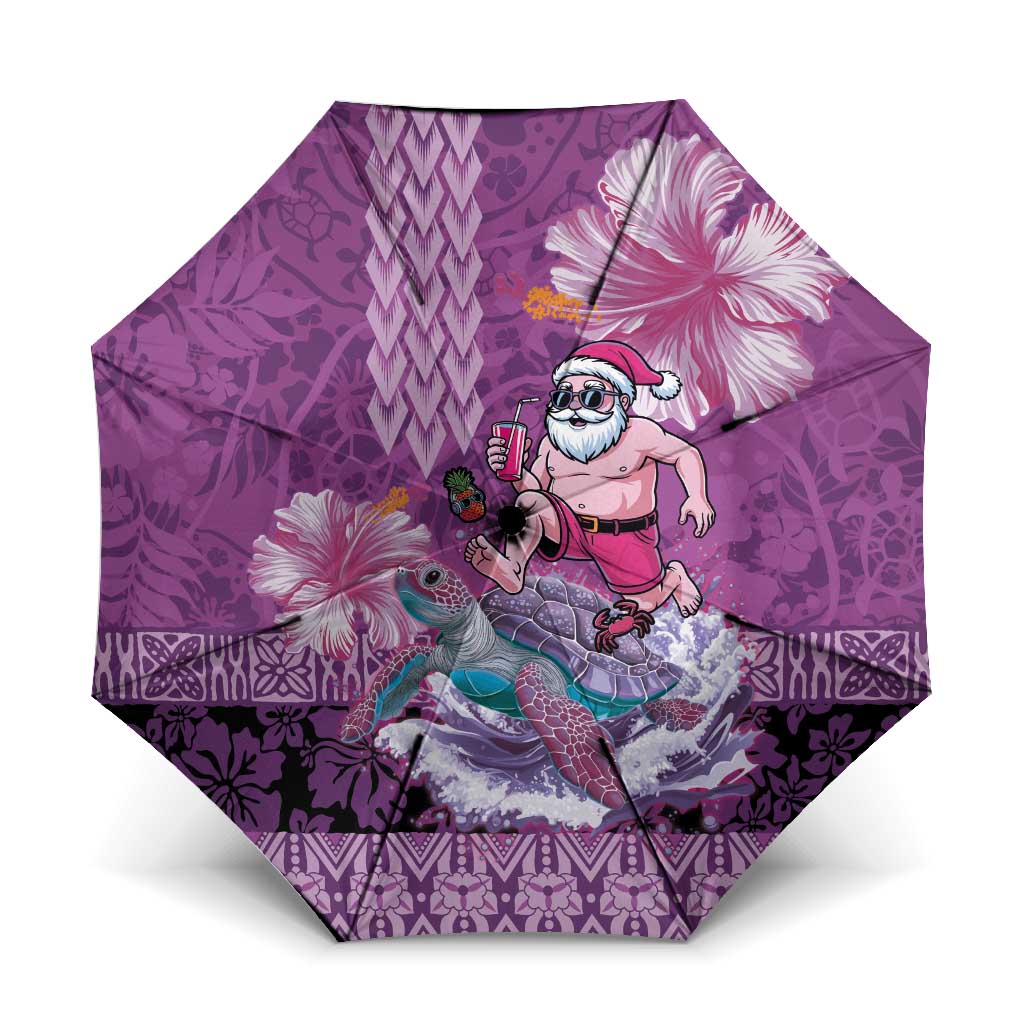 Hawaii Mele Kalikimaka Umbrella Funny Santa with Tribal Tattoos Kakau Purple Color - Polynesian Pride