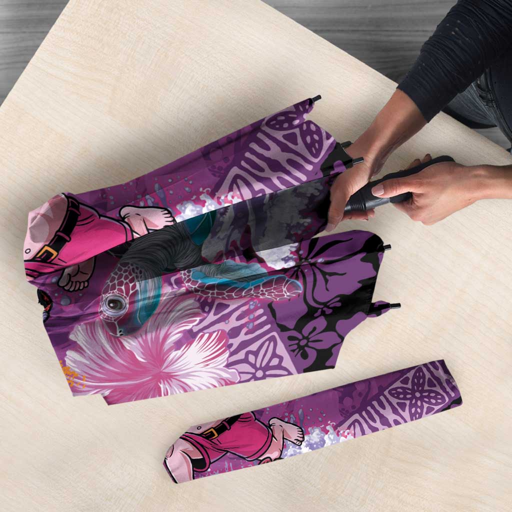 Hawaii Mele Kalikimaka Umbrella Funny Santa with Tribal Tattoos Kakau Purple Color - Polynesian Pride