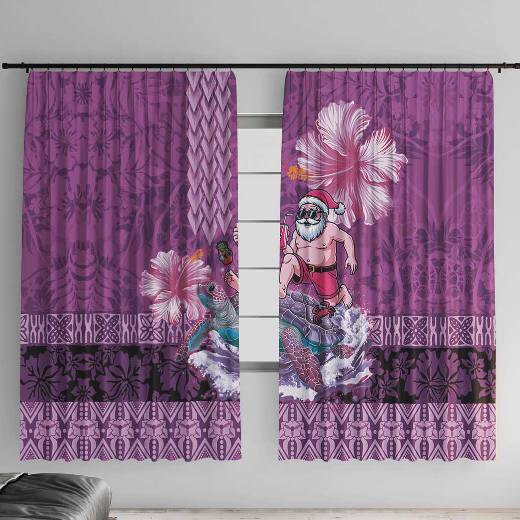 Hawaii Mele Kalikimaka Window Curtain Funny Santa with Tribal Tattoos Kakau Purple Color - Polynesian Pride