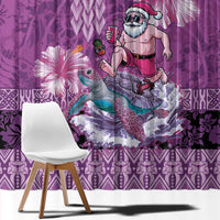 Hawaii Mele Kalikimaka Window Curtain Funny Santa with Tribal Tattoos Kakau Purple Color - Polynesian Pride