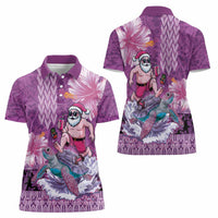 Hawaii Mele Kalikimaka Women Polo Shirt Funny Santa with Tribal Tattoos Kakau Purple Color - Polynesian Pride