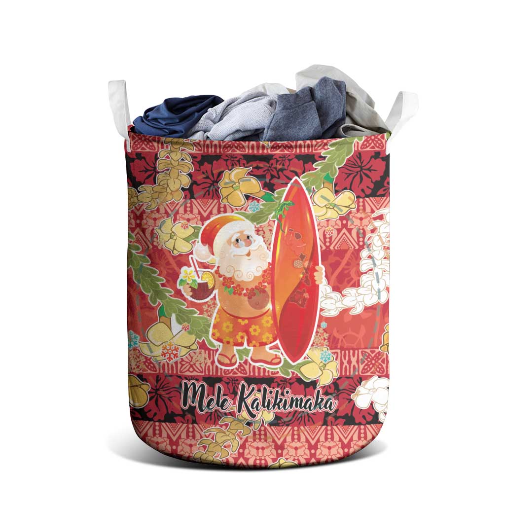 Hawaii Santa Mele Kalikimaka Laundry Basket Tropical Puakenikeni Lei with Polynesian Tribal Pattern - Polynesian Pride