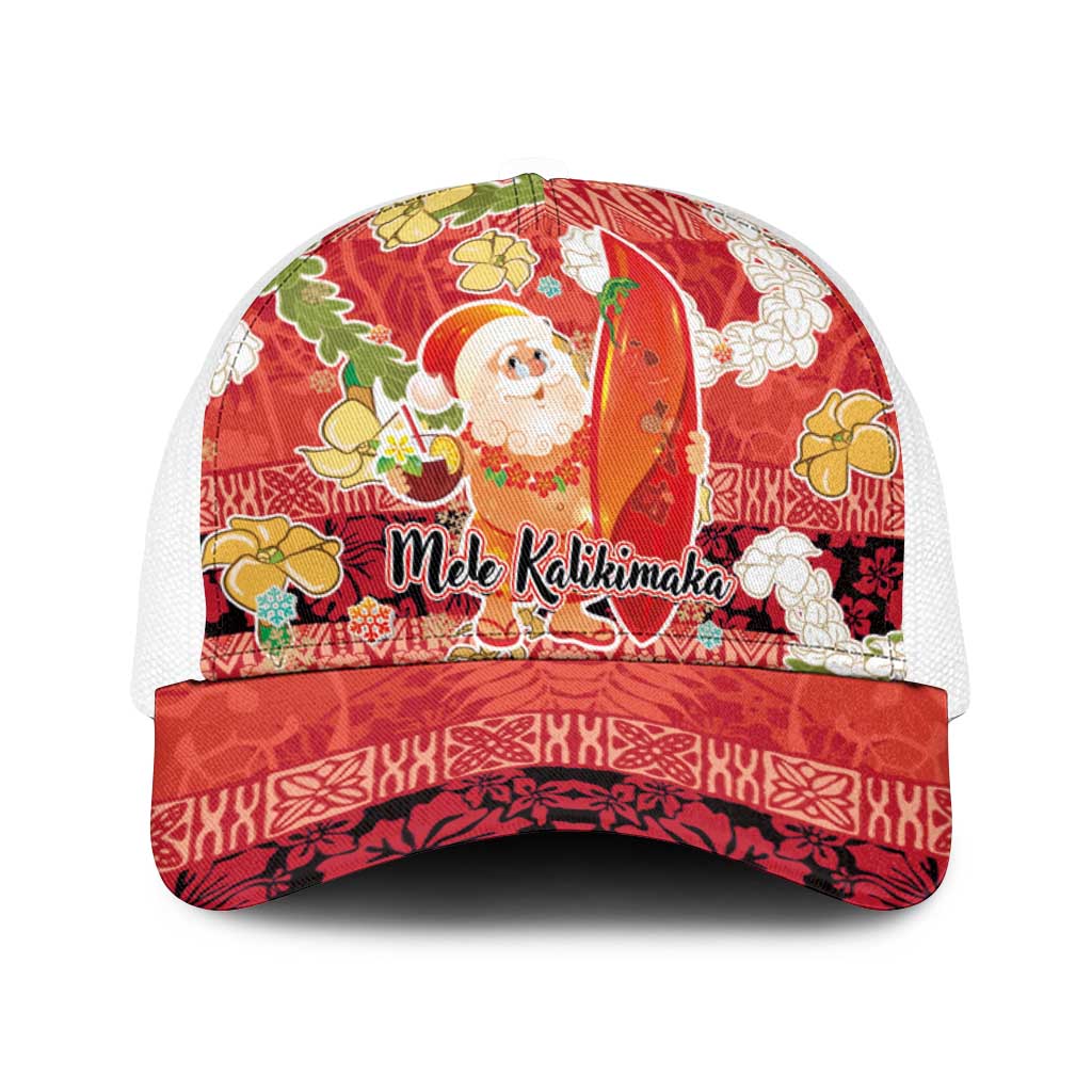Hawaii Santa Mele Kalikimaka Baseball Net Cap Tropical Puakenikeni Lei with Polynesian Tribal Pattern - Polynesian Pride