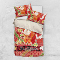 Hawaii Santa Mele Kalikimaka Bedding Set Tropical Puakenikeni Lei with Polynesian Tribal Pattern - Polynesian Pride