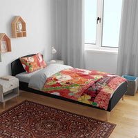 Hawaii Santa Mele Kalikimaka Bedding Set Tropical Puakenikeni Lei with Polynesian Tribal Pattern - Polynesian Pride