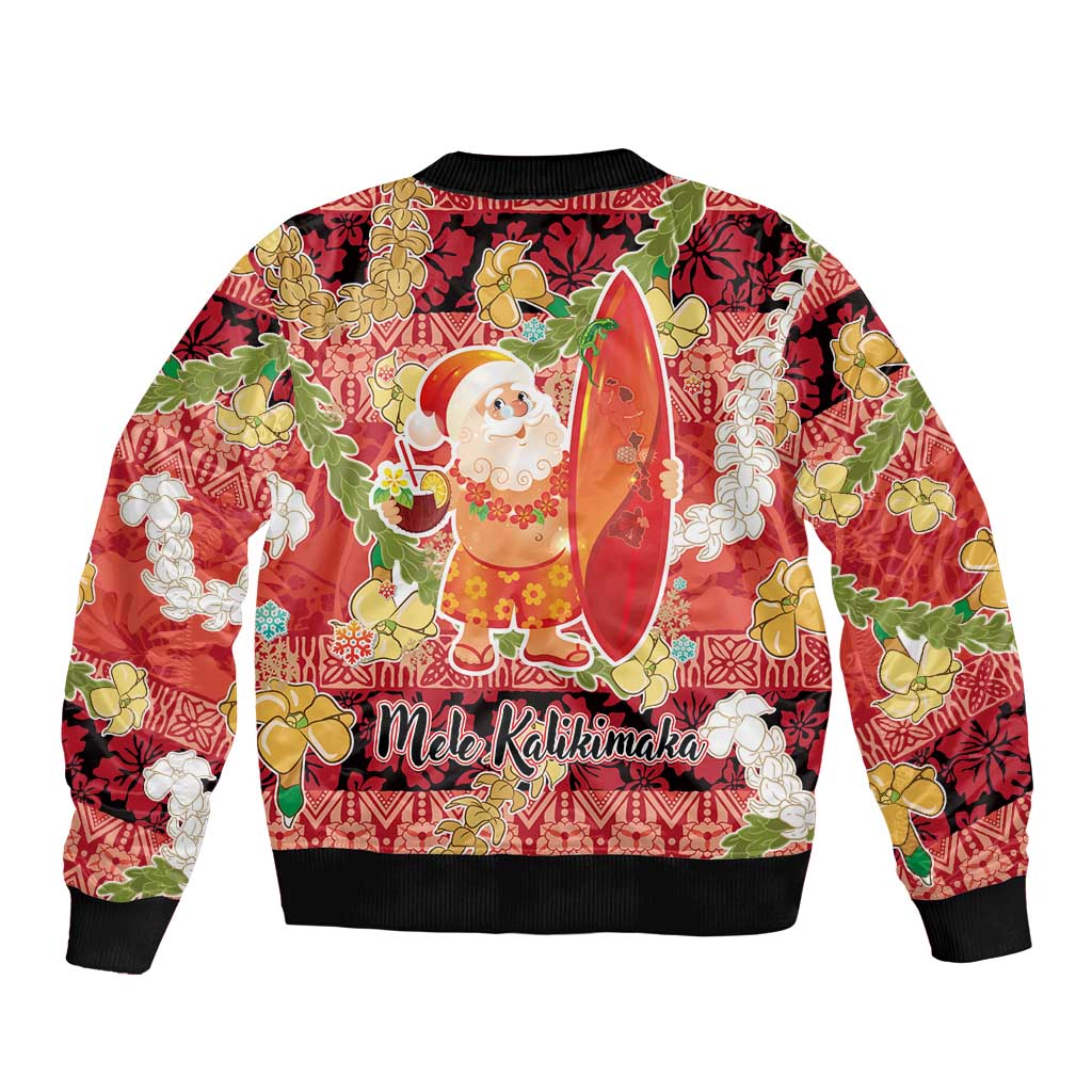 Hawaii Santa Mele Kalikimaka Bomber Jacket Tropical Puakenikeni Lei with Polynesian Tribal Pattern - Polynesian Pride