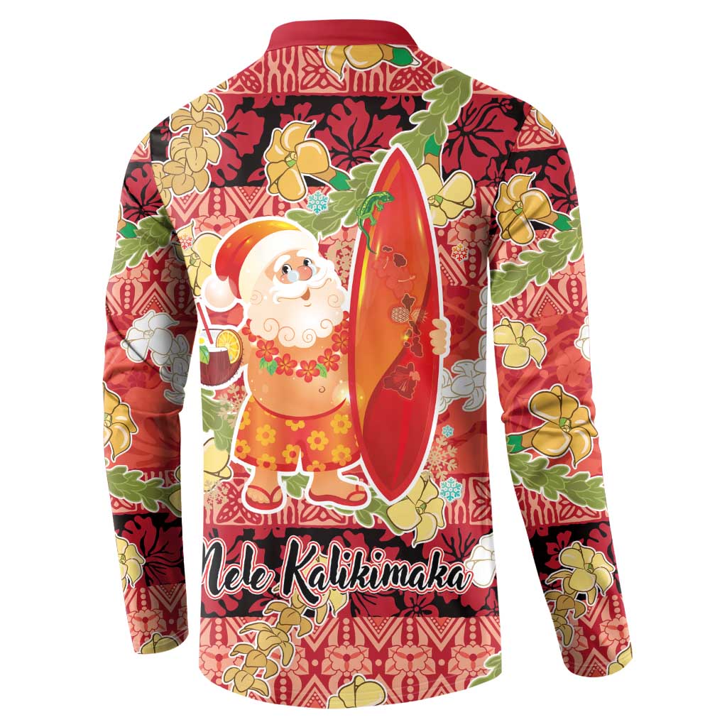 Hawaii Santa Mele Kalikimaka Button Sweatshirt Tropical Puakenikeni Lei with Polynesian Tribal Pattern - Polynesian Pride