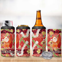 Hawaii Santa Mele Kalikimaka 4 in 1 Can Cooler Tumbler Tropical Puakenikeni Lei with Polynesian Tribal Pattern - Polynesian Pride