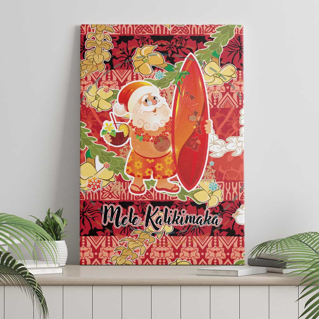 Hawaii Santa Mele Kalikimaka Canvas Wall Art Tropical Puakenikeni Lei with Polynesian Tribal Pattern - Polynesian Pride