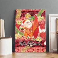 Hawaii Santa Mele Kalikimaka Canvas Wall Art Tropical Puakenikeni Lei with Polynesian Tribal Pattern - Polynesian Pride