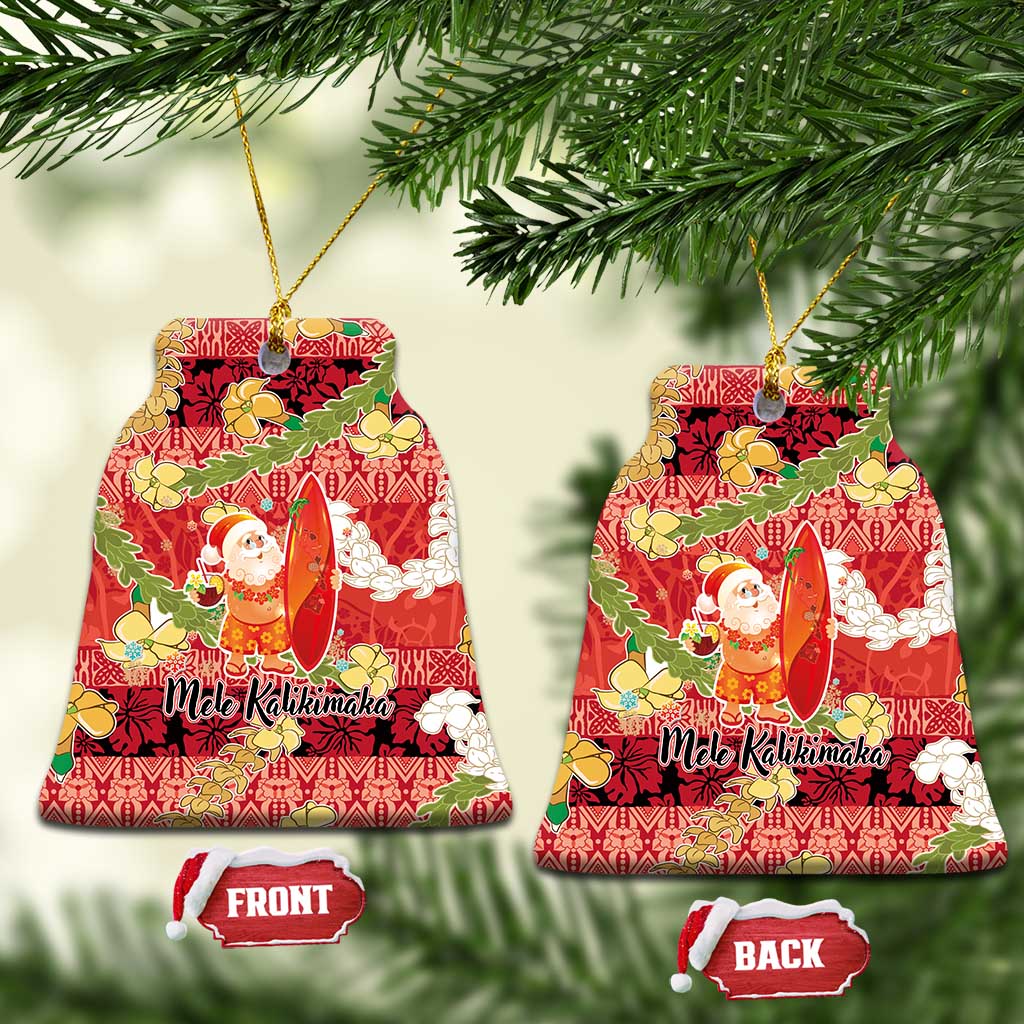 Hawaii Santa Mele Kalikimaka Ceramic Ornament Tropical Puakenikeni Lei with Polynesian Tribal Pattern - Polynesian Pride