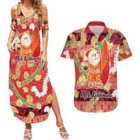 Hawaii Santa Mele Kalikimaka Couples Matching Summer Maxi Dress and Hawaiian Shirt Tropical Puakenikeni Lei with Polynesian Tribal Pattern - Polynesian Pride