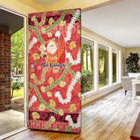 Hawaii Santa Mele Kalikimaka Door Cover Tropical Puakenikeni Lei with Polynesian Tribal Pattern - Polynesian Pride