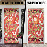 Hawaii Santa Mele Kalikimaka Door Cover Tropical Puakenikeni Lei with Polynesian Tribal Pattern - Polynesian Pride