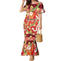 Hawaii Santa Mele Kalikimaka Family Matching Mermaid Dress and Hawaiian Shirt Tropical Puakenikeni Lei with Polynesian Tribal Pattern - Polynesian Pride