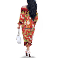 Hawaii Santa Mele Kalikimaka Family Matching Off The Shoulder Long Sleeve Dress and Hawaiian Shirt Tropical Puakenikeni Lei with Polynesian Tribal Pattern - Polynesian Pride