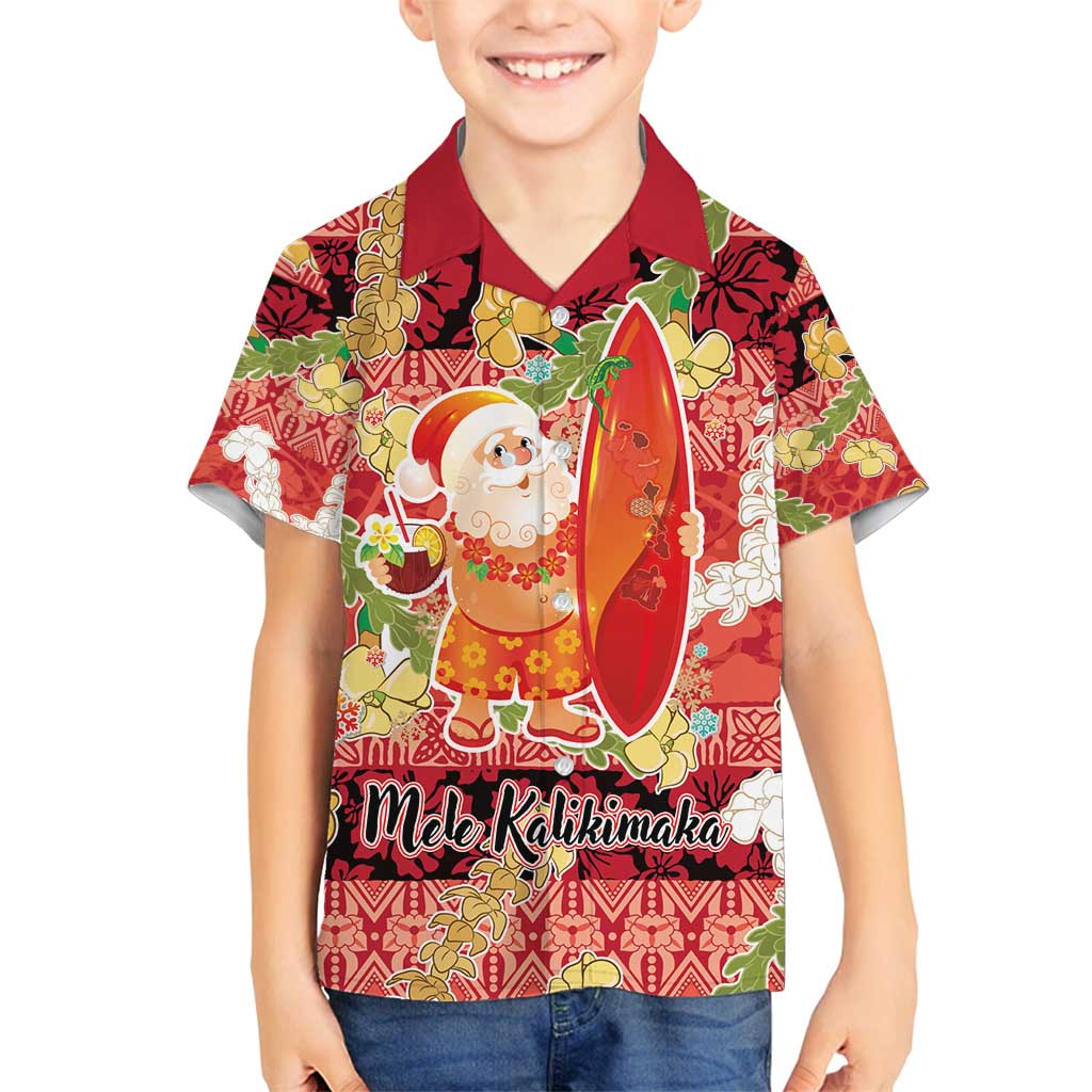 Hawaii Santa Mele Kalikimaka Family Matching Puletasi and Hawaiian Shirt Tropical Puakenikeni Lei with Polynesian Tribal Pattern - Polynesian Pride