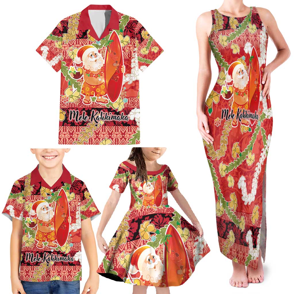 Hawaii Santa Mele Kalikimaka Family Matching Tank Maxi Dress and Hawaiian Shirt Tropical Puakenikeni Lei with Polynesian Tribal Pattern - Polynesian Pride