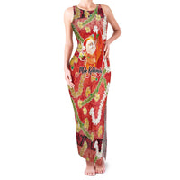 Hawaii Santa Mele Kalikimaka Family Matching Tank Maxi Dress and Hawaiian Shirt Tropical Puakenikeni Lei with Polynesian Tribal Pattern - Polynesian Pride