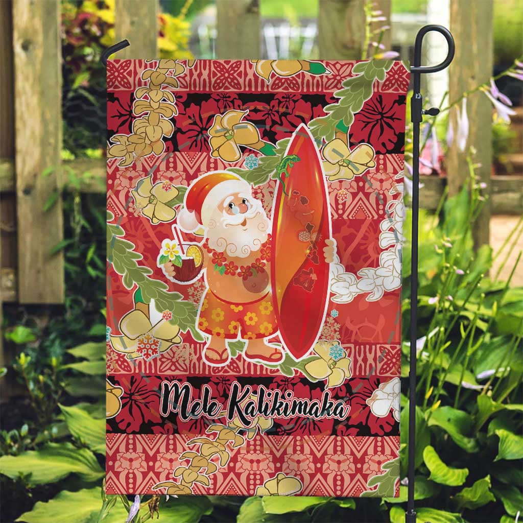 Hawaii Santa Mele Kalikimaka Garden Flag Tropical Puakenikeni Lei with Polynesian Tribal Pattern - Polynesian Pride