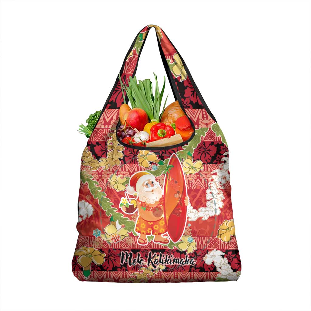Hawaii Santa Mele Kalikimaka Grocery Bag Tropical Puakenikeni Lei with Polynesian Tribal Pattern - Polynesian Pride