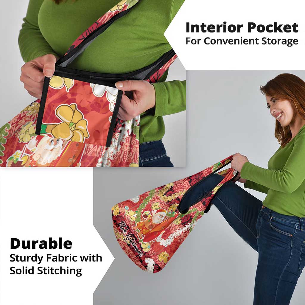 Hawaii Santa Mele Kalikimaka Grocery Bag Tropical Puakenikeni Lei with Polynesian Tribal Pattern - Polynesian Pride