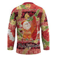 Hawaii Santa Mele Kalikimaka Hockey Jersey Tropical Puakenikeni Lei with Polynesian Tribal Pattern - Polynesian Pride