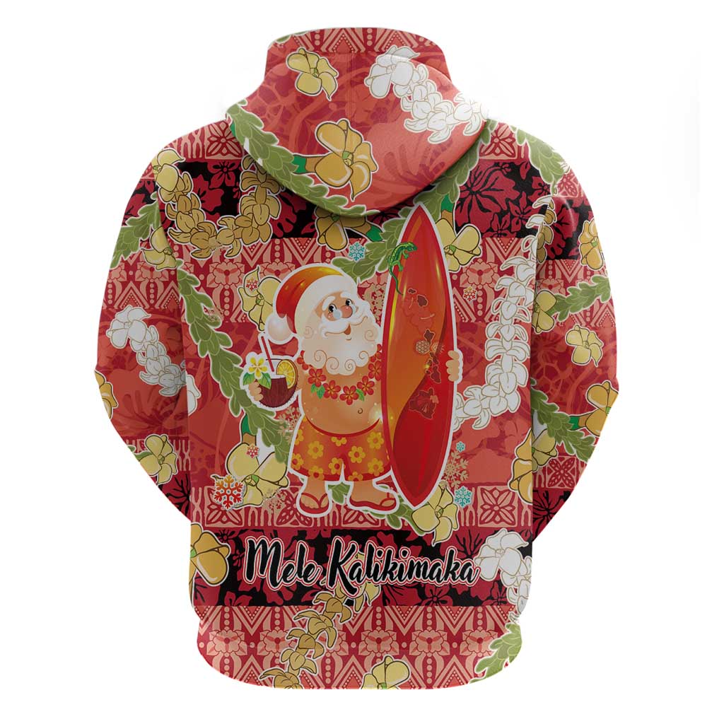 Hawaii Santa Mele Kalikimaka Hoodie Tropical Puakenikeni Lei with Polynesian Tribal Pattern - Polynesian Pride