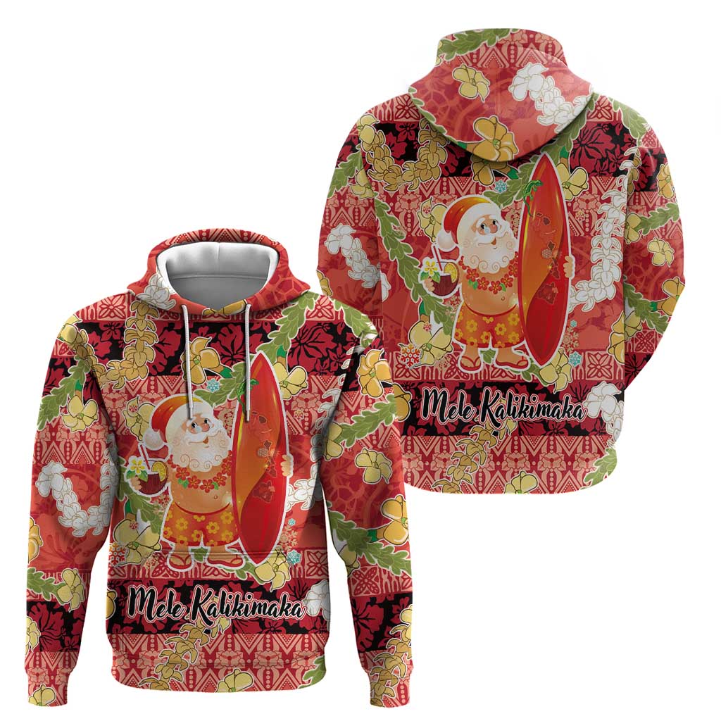 Hawaii Santa Mele Kalikimaka Hoodie Tropical Puakenikeni Lei with Polynesian Tribal Pattern - Polynesian Pride
