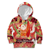 Hawaii Santa Mele Kalikimaka Kid Hoodie Tropical Puakenikeni Lei with Polynesian Tribal Pattern - Polynesian Pride