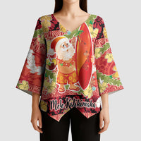 Hawaii Santa Mele Kalikimaka Kimono Sleeve Blouse Tropical Puakenikeni Lei with Polynesian Tribal Pattern - Polynesian Pride