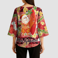 Hawaii Santa Mele Kalikimaka Kimono Sleeve Blouse Tropical Puakenikeni Lei with Polynesian Tribal Pattern - Polynesian Pride