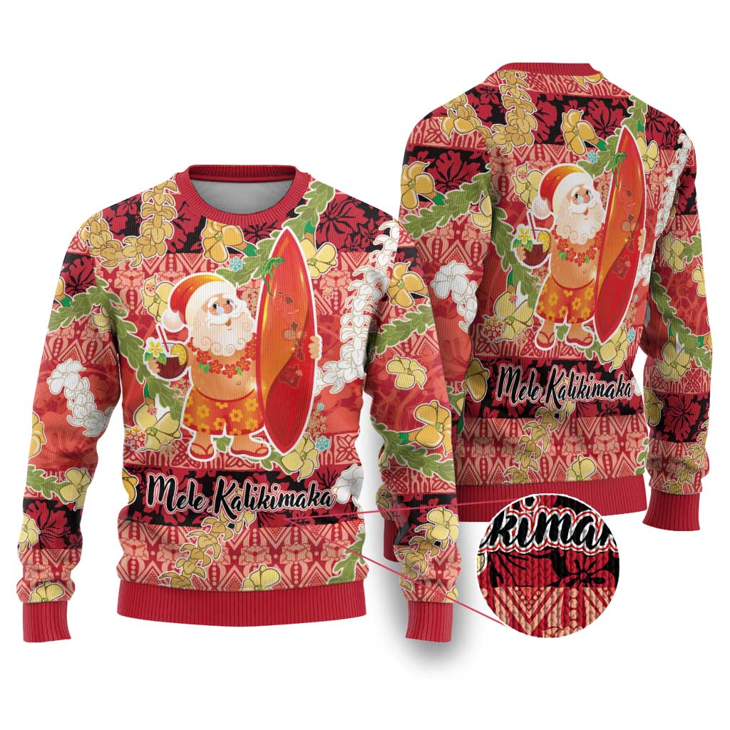 Hawaii Santa Mele Kalikimaka Ugly Christmas Sweater Tropical Puakenikeni Lei with Polynesian Tribal Pattern - Polynesian Pride
