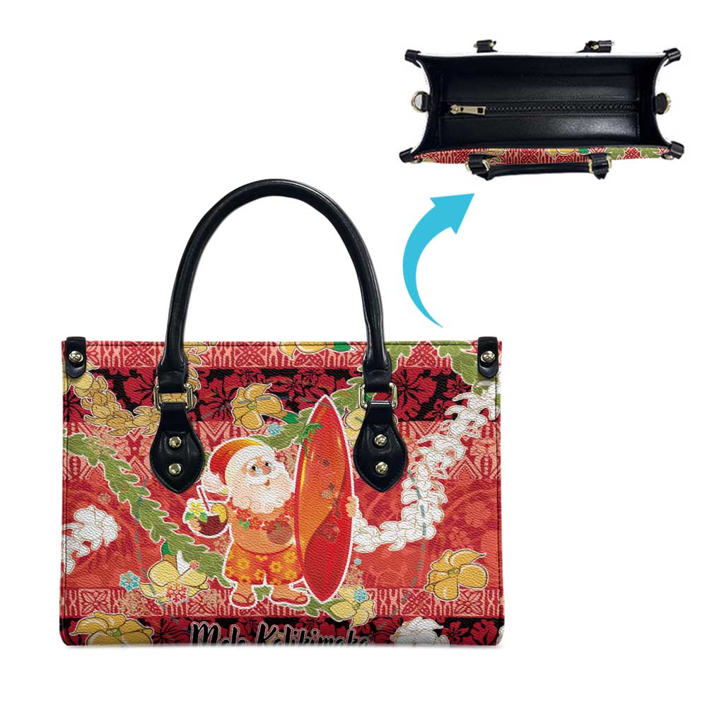 Hawaii Santa Mele Kalikimaka Leather Bag Tropical Puakenikeni Lei with Polynesian Tribal Pattern - Polynesian Pride