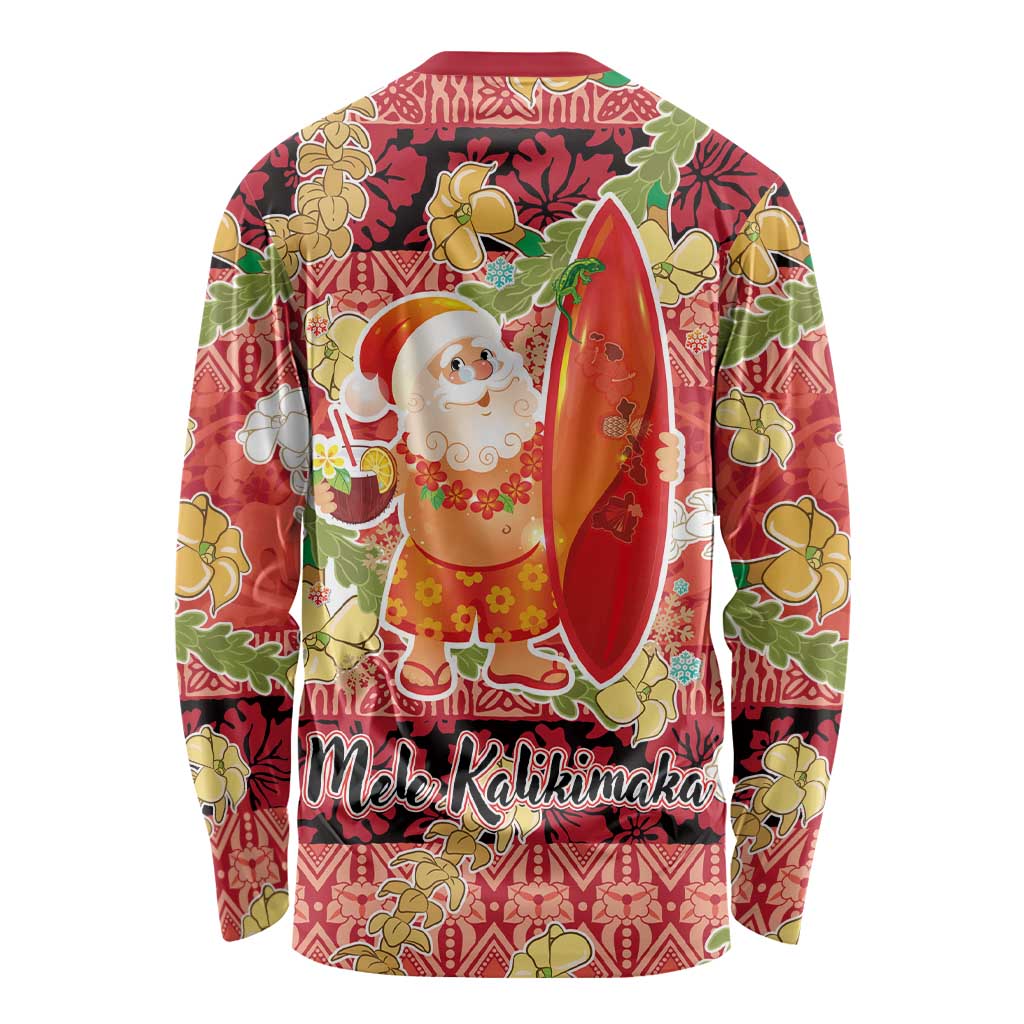 Hawaii Santa Mele Kalikimaka Long Sleeve Shirt Tropical Puakenikeni Lei with Polynesian Tribal Pattern - Polynesian Pride