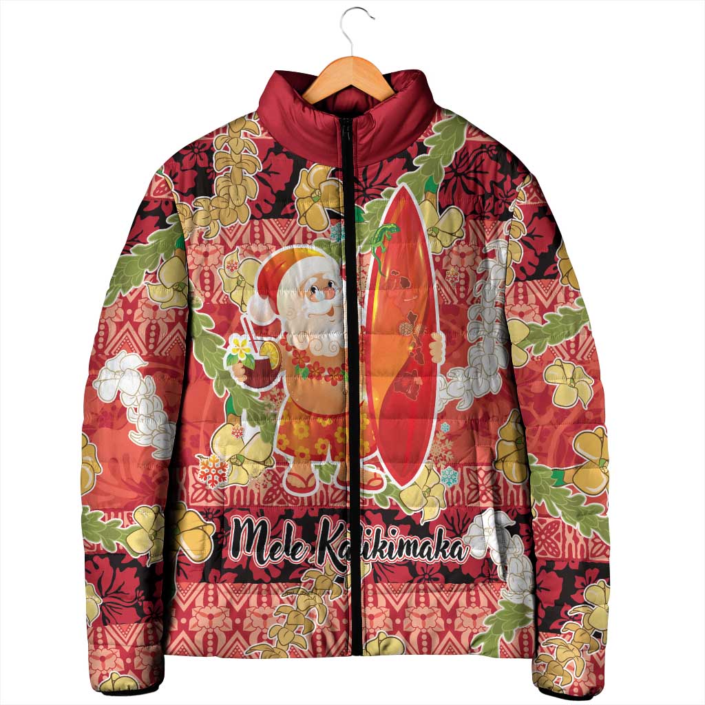 Hawaii Santa Mele Kalikimaka Padded Jacket Tropical Puakenikeni Lei with Polynesian Tribal Pattern - Polynesian Pride
