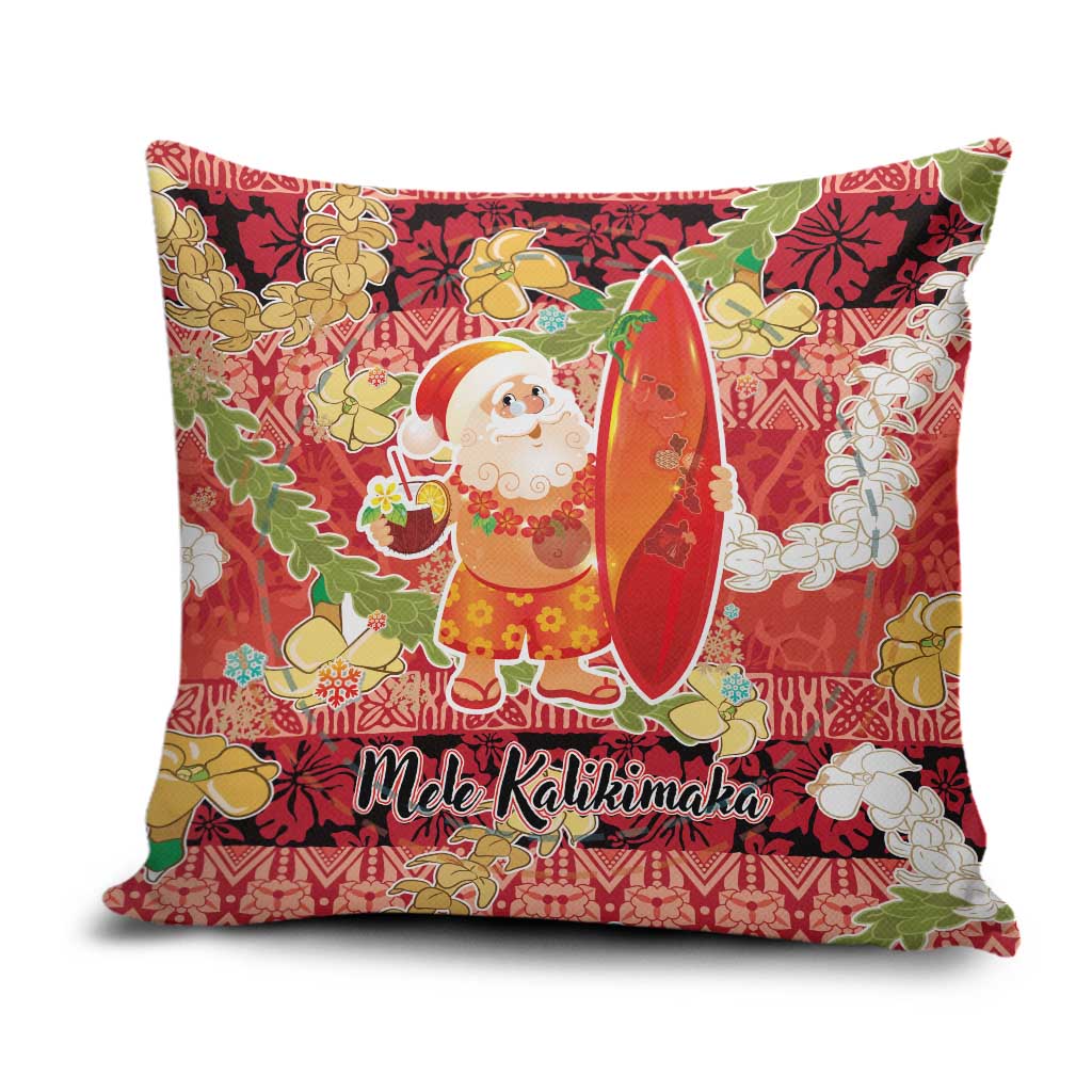 Hawaii Santa Mele Kalikimaka Pillow Cover Tropical Puakenikeni Lei with Polynesian Tribal Pattern - Polynesian Pride